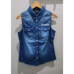Harley-Davidson Women's Shirt Denim Sleeveless Liberty Bell Small NWT $126Retail